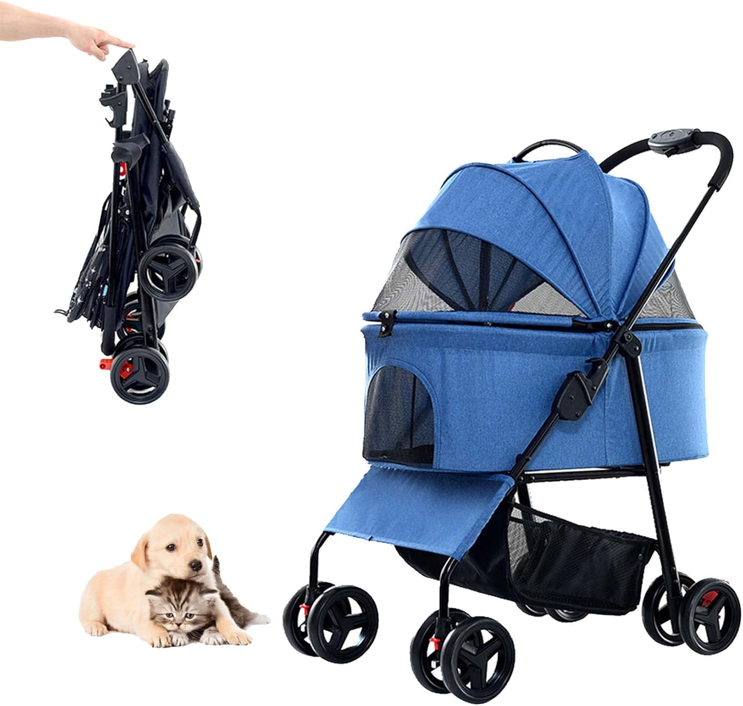 分離型 折りたたみ ペットカート 犬用ベビーカー 猫バギー 折りたたみ ペットカート 対面式 4輪 前輪360°回転 後輪ブレーキ付 軽量コンパクト 飛び出し防止用リード付き 多機能 小型犬 中型犬