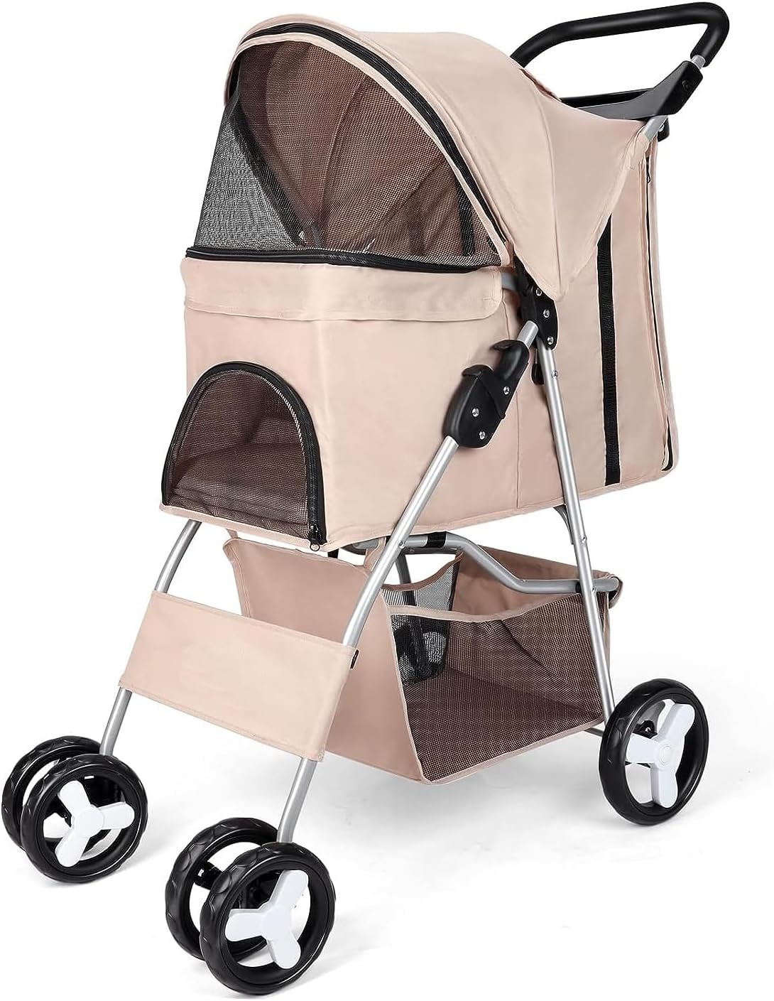 ペットカート ベビーカー 犬 バギー:小型犬 中型犬 猫 多頭 カート 4輪 軽量コンパクト 飛び出し防止リード2本付き 前輪360°回転 後輪ブレーキ付き 折りたたみ 組み立て簡単 耐荷重30Kg