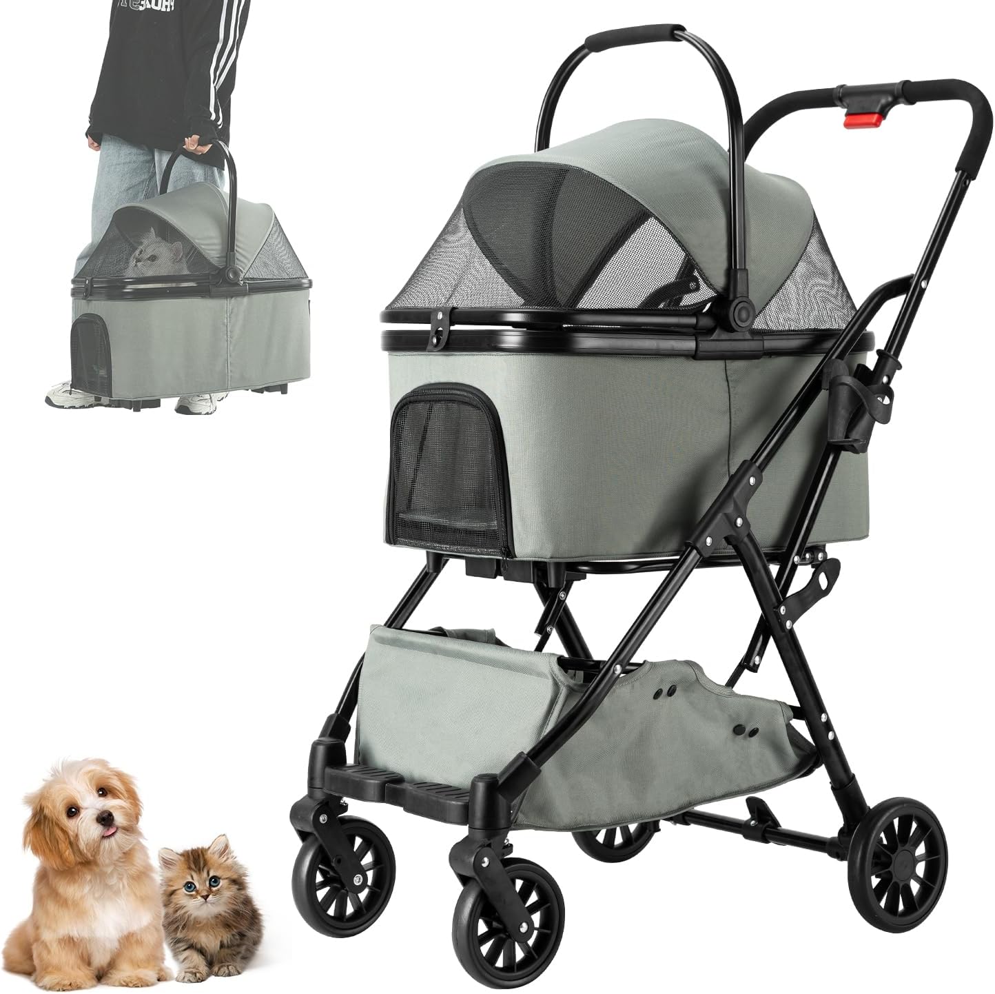 ペットカート 分離型 折りたたみ ペットバギー 小型犬 中型犬 猫 犬 カート 多頭 取り外し可能 収納簡単 多機能 4輪 前輪360°回転 組み立て簡単 軽量 耐荷重20KG 介護用 お出かけ 散歩