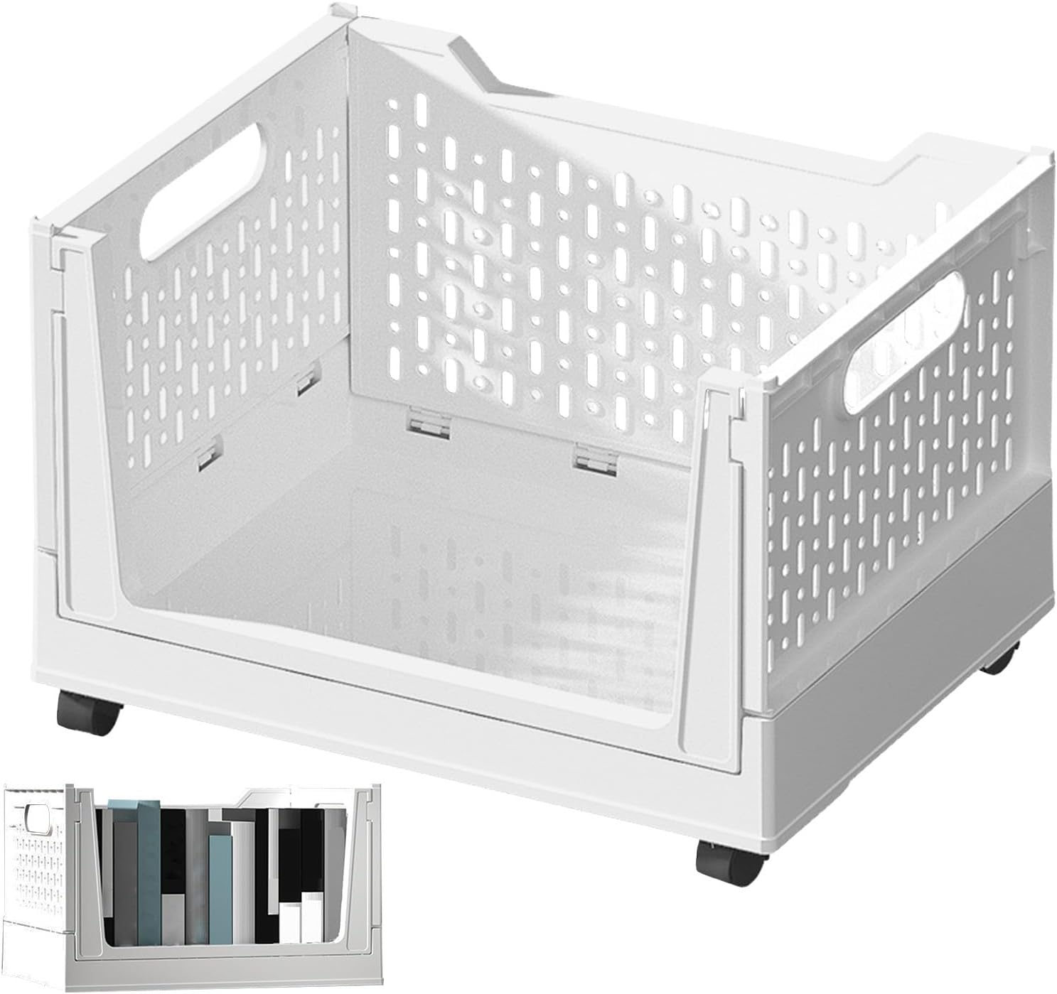 ローリングベッド下収納、大型折りたたみ式ローリング収納ビン、省スペースベッド下収納コンテナ、本、..