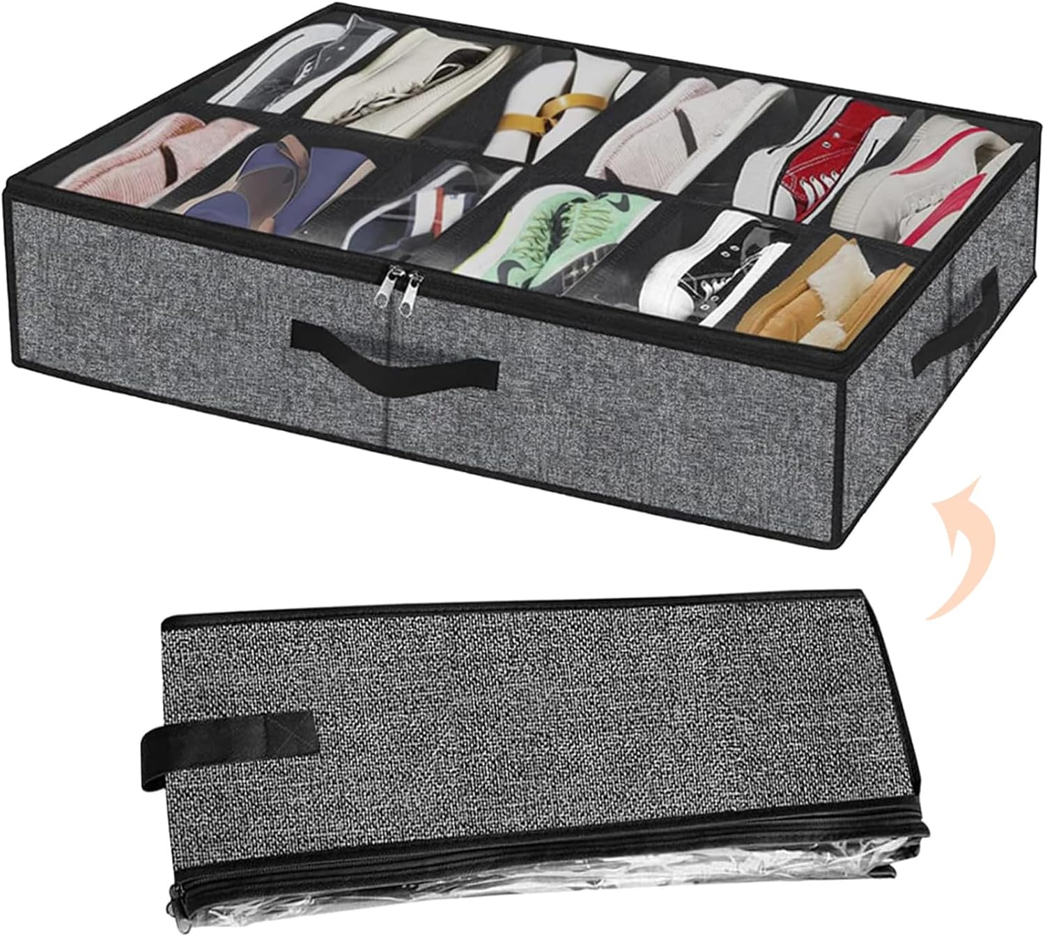 ベッド下収納ボックス シューズボックス ベッド下靴収納オーガナイザー 12仕切り 靴箱 下駄箱 不織布製 ベッド下靴収納ケース シューズ収納バッグ 大容量 折り畳み 衣類/タオル/毛布/おもちゃ/本収