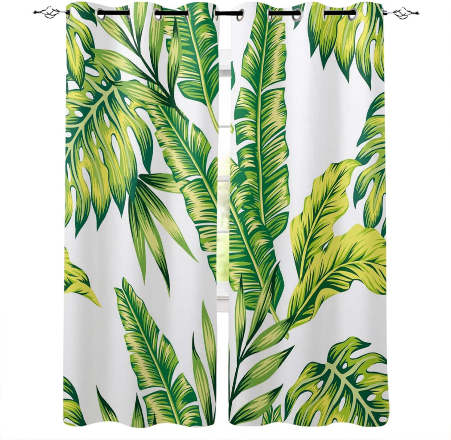 バナナリーフグリーンホワイトフレッシュカーテンキッチンインテリアアイテムリビングルーム用ウィンド..