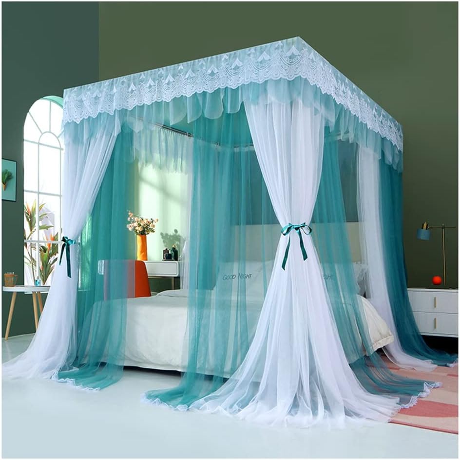 天蓋 カーテン モスキートネット蚊帳 ダブルフロアキャノピー、 ブラケット付き3ドアベッドカーテン、 ..