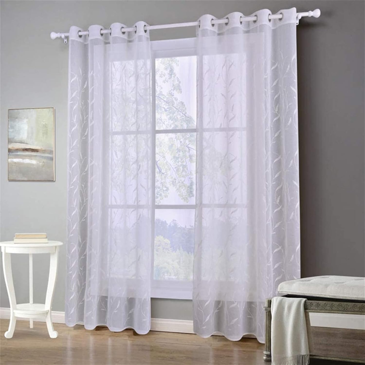 刺繍入りセミシャーカーテン、リビングルームのベッドルームのためのシンプルなボイルカーテンロマンチ..