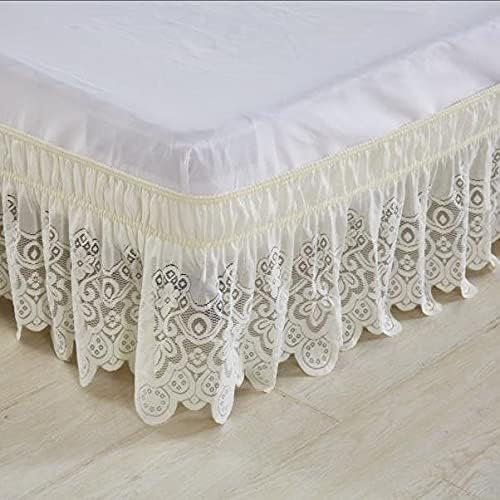 3つの生地のベッドサイドカーテンが伸縮性のあるソリッドベッドスカートレースを囲んでいます。キング..