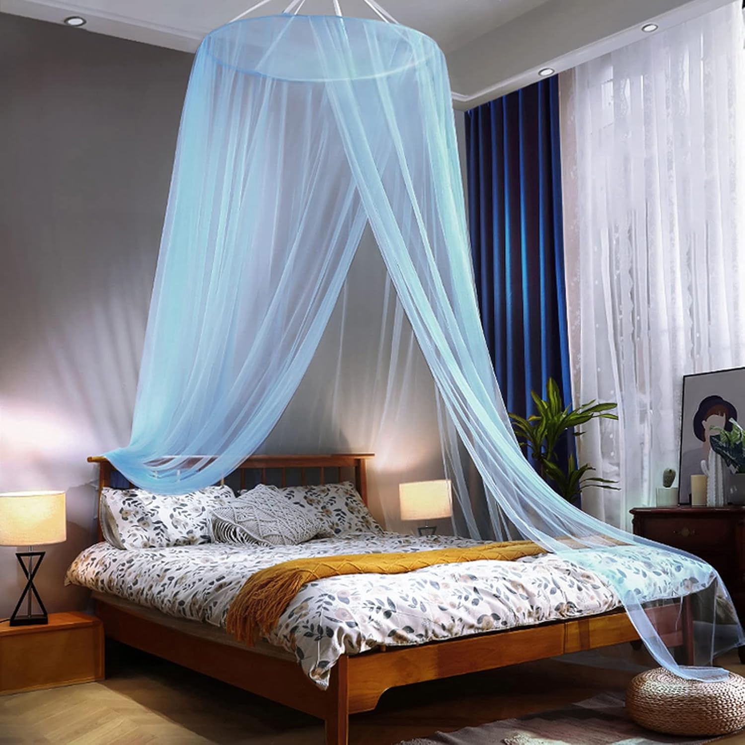 蚊帳 天蓋 カーテンモスキートネット お姫様気分 オシャレ 円柱形 吊り下げ かやフック付き プリンセス..