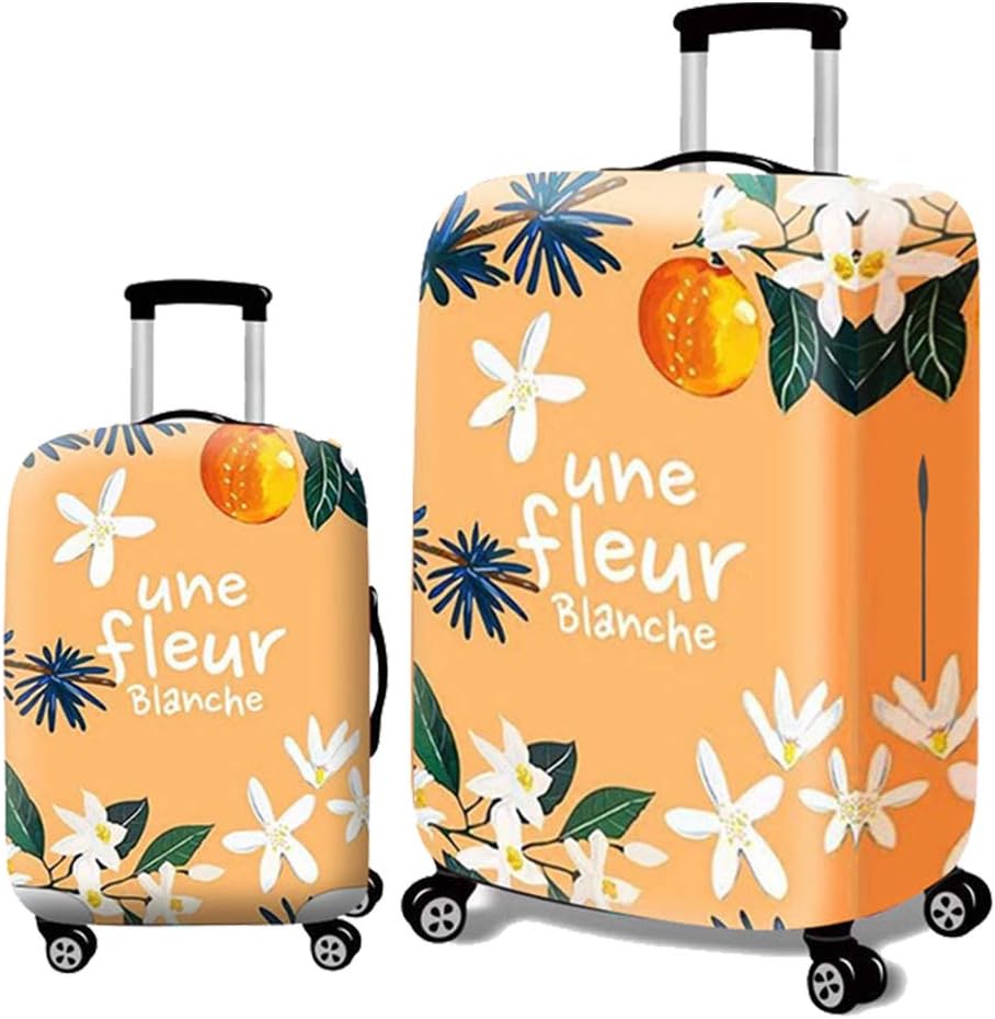 スーツケースカバー 伸縮素材 かわいい キャリーカバー ラゲッジカバー [プルメリア(オレンジ)：Sサイ..