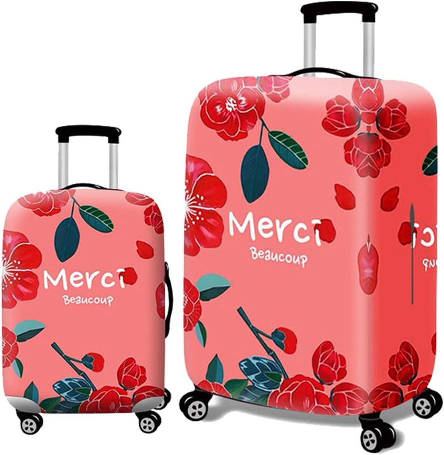 スーツケースカバー 伸縮素材 かわいい キャリーカバー ラゲッジカバー [フラワー(レッド)：Sサイズ] y4