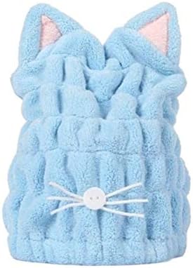 超吸収性ヘア速乾タオルマイクロファイバーヘアドライラップターバンかわいいキティ耳キャップバスツー..