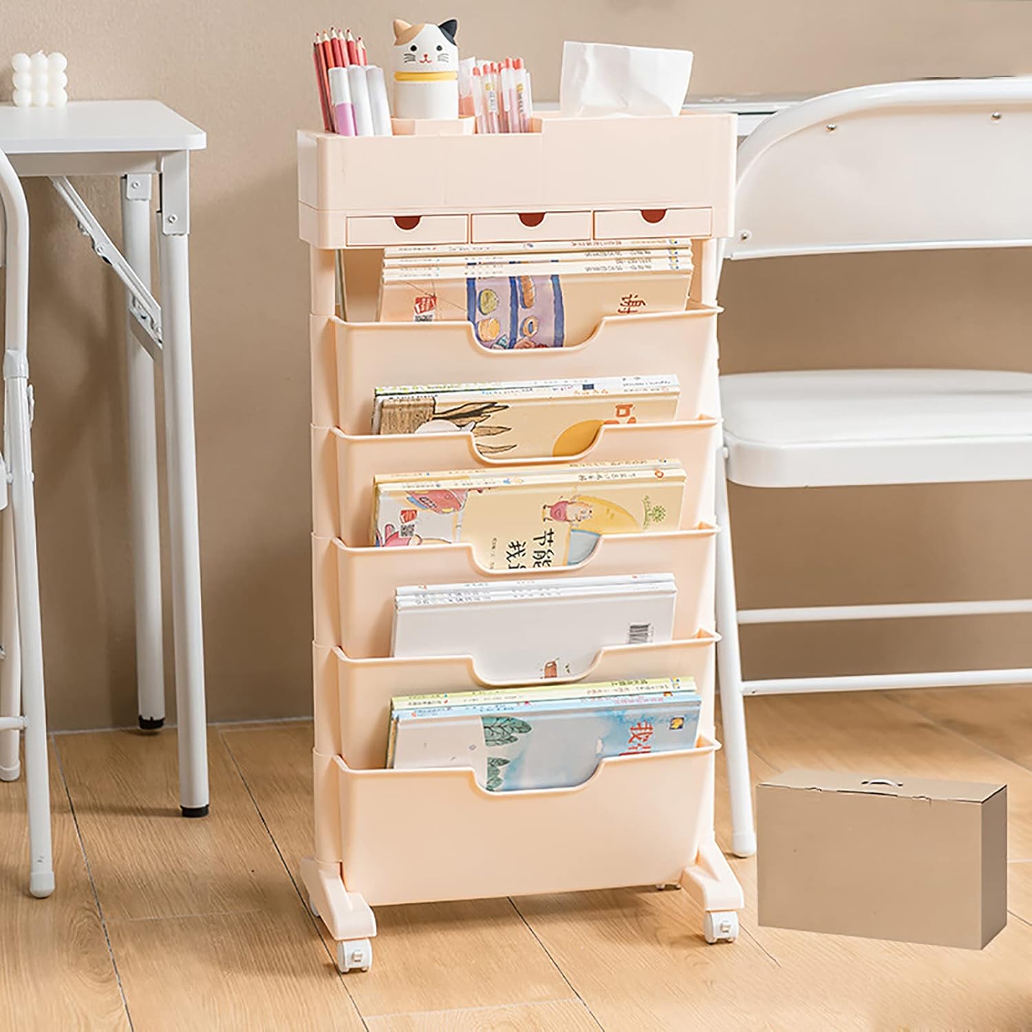 本棚 書類棚 収納棚 ブックスタンド 5層 大容量 サイドワゴン キャスター付き 多機能 スリム おしゃれ ..