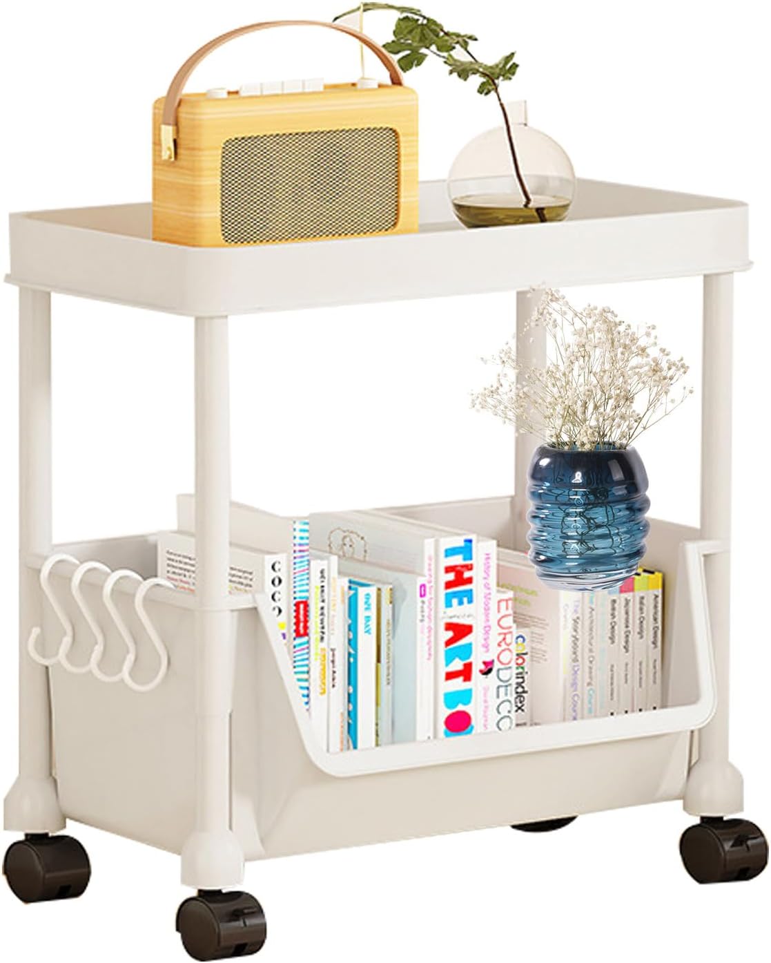 ベビーワゴン デスク下 ワゴン フック付き 360°回転 ワゴン キャスター付き 2段 スリムワゴン 大容量 収納ワゴン デスクワゴン 本 隙間 小物 ABS材質 おしゃれ キャスター付きラック カバ