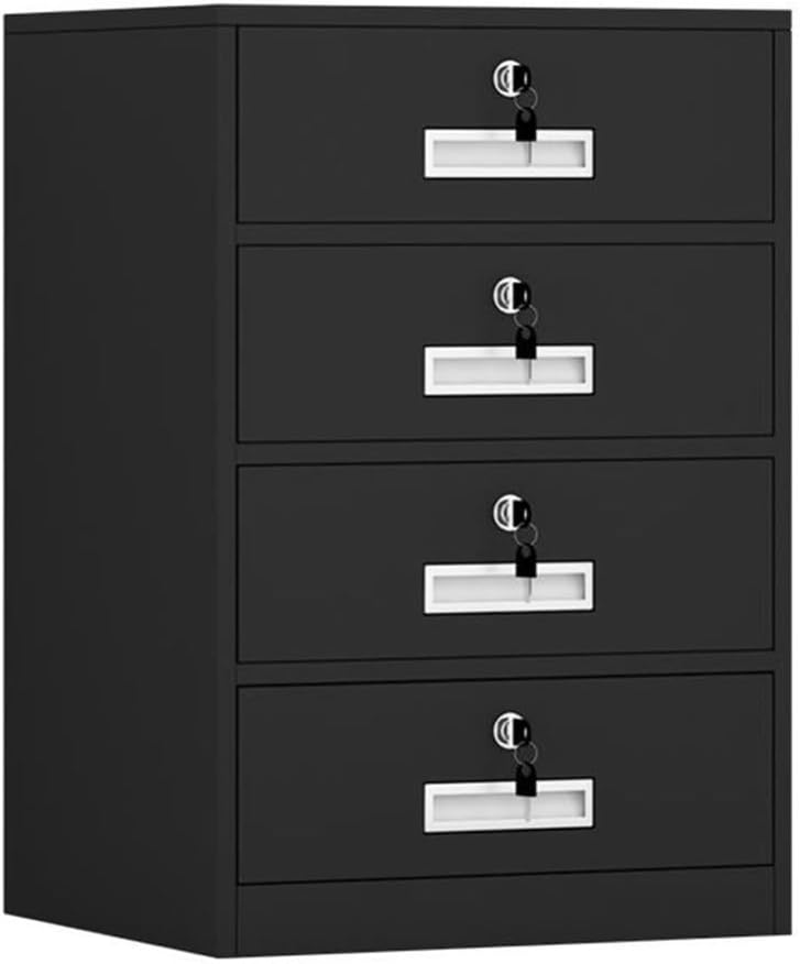 オフィスワゴン キャビネット 鍵付き 4段 オールロック 組立不要 幅44*奥行39*高さ65cm 耐荷重200kg 丈夫なSPCC製 サビ防止塗装 大容量収納 引き出し付き