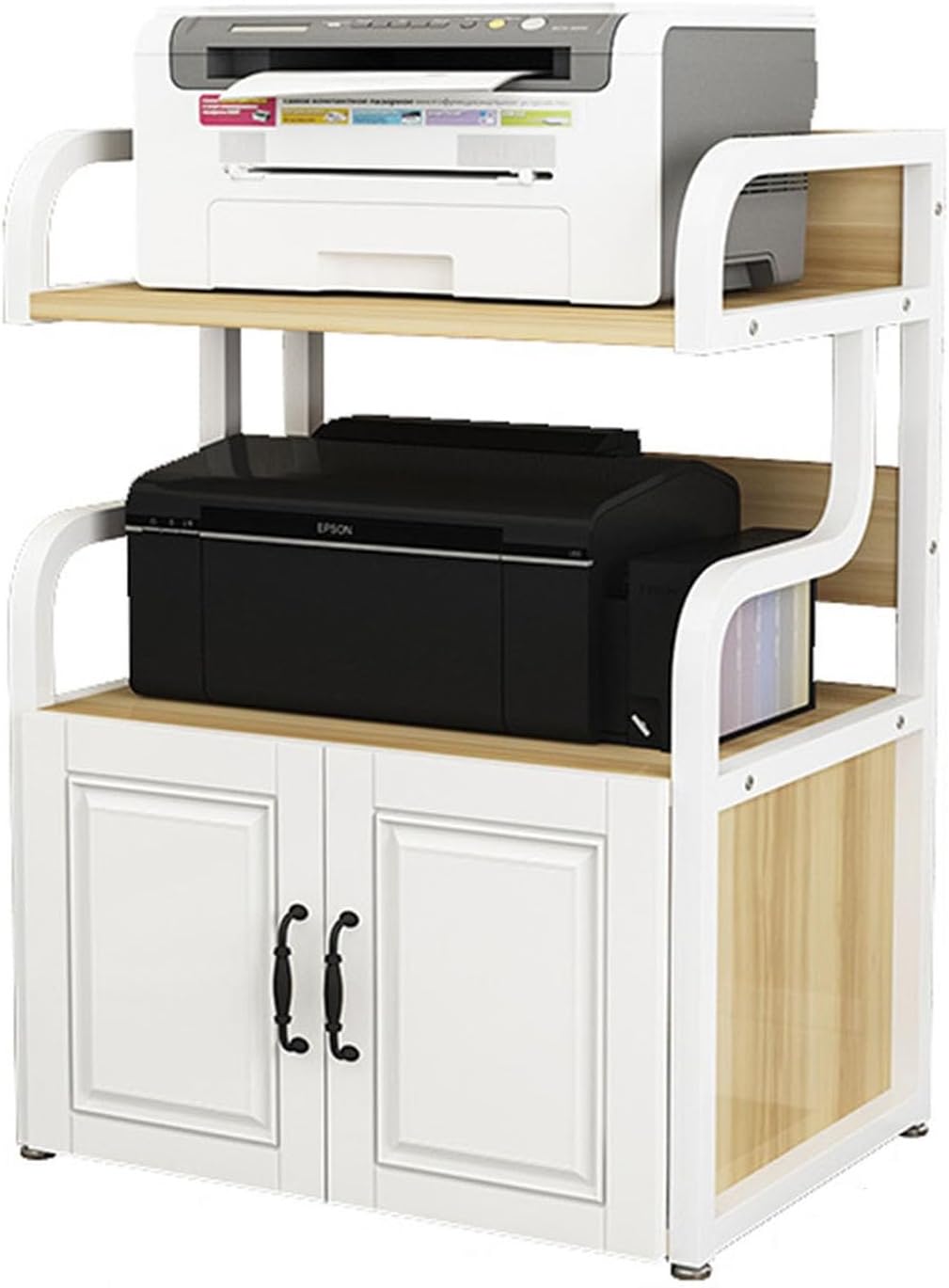プリンタースタンド、収納キャビネット付きレコードプレーヤースタンド、プリンターデスク収納ラック、..