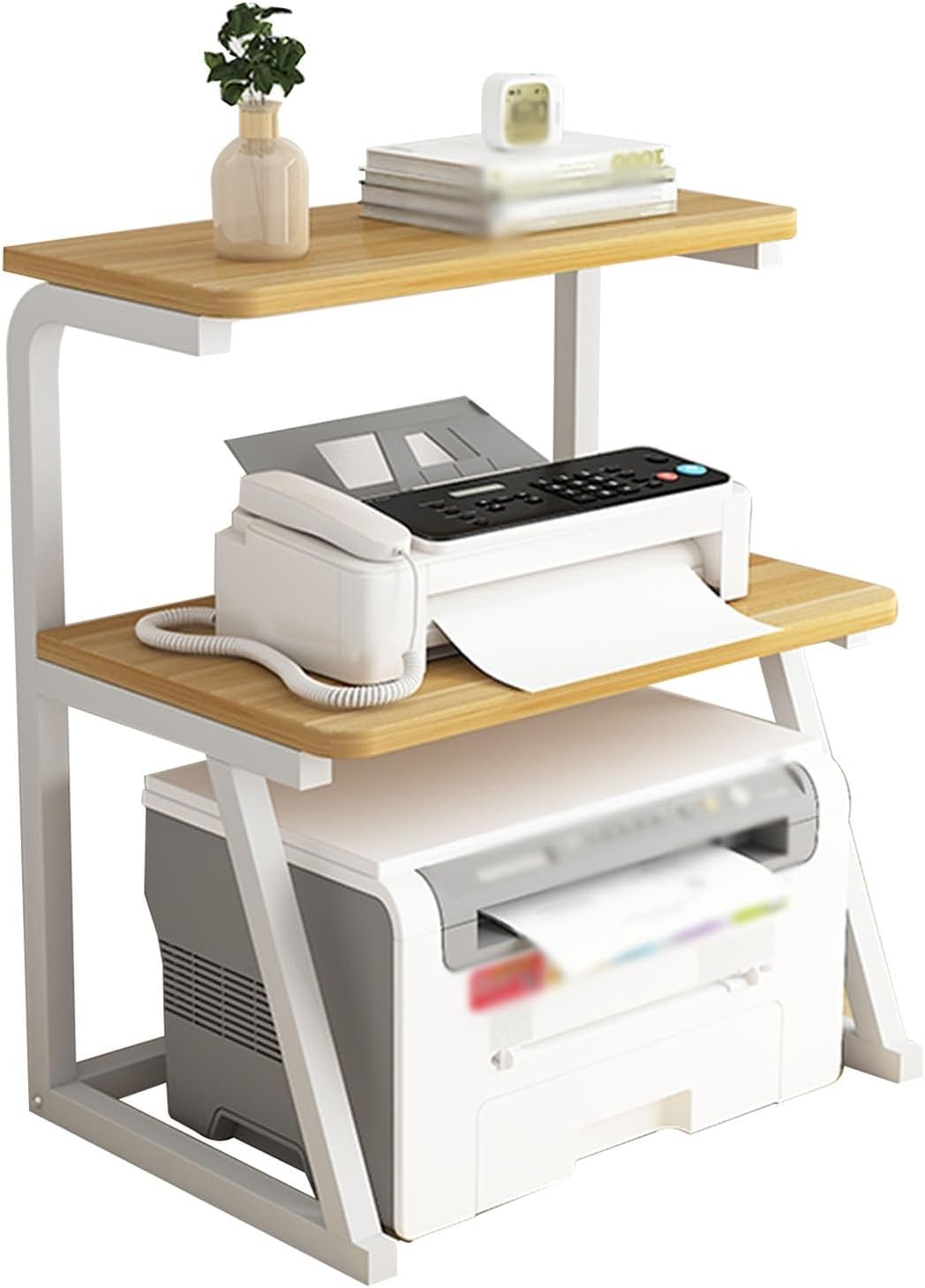 2段デスクトッププリンタースタンド、デスクオーガナイザー収納棚、ファックススタンドファイルスタン..