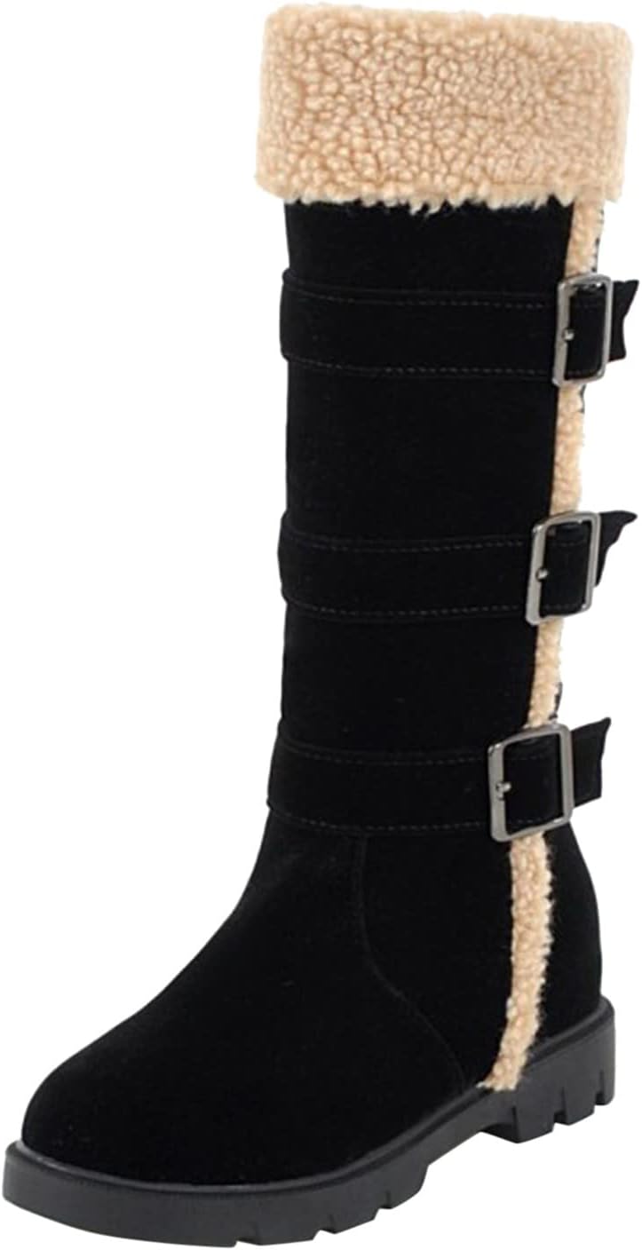 ブーティー レディース 厚底 ベルト バックル ロング ブーツ豪華な暖かい厚底インサイド高綿ブーツ 靴 ..
