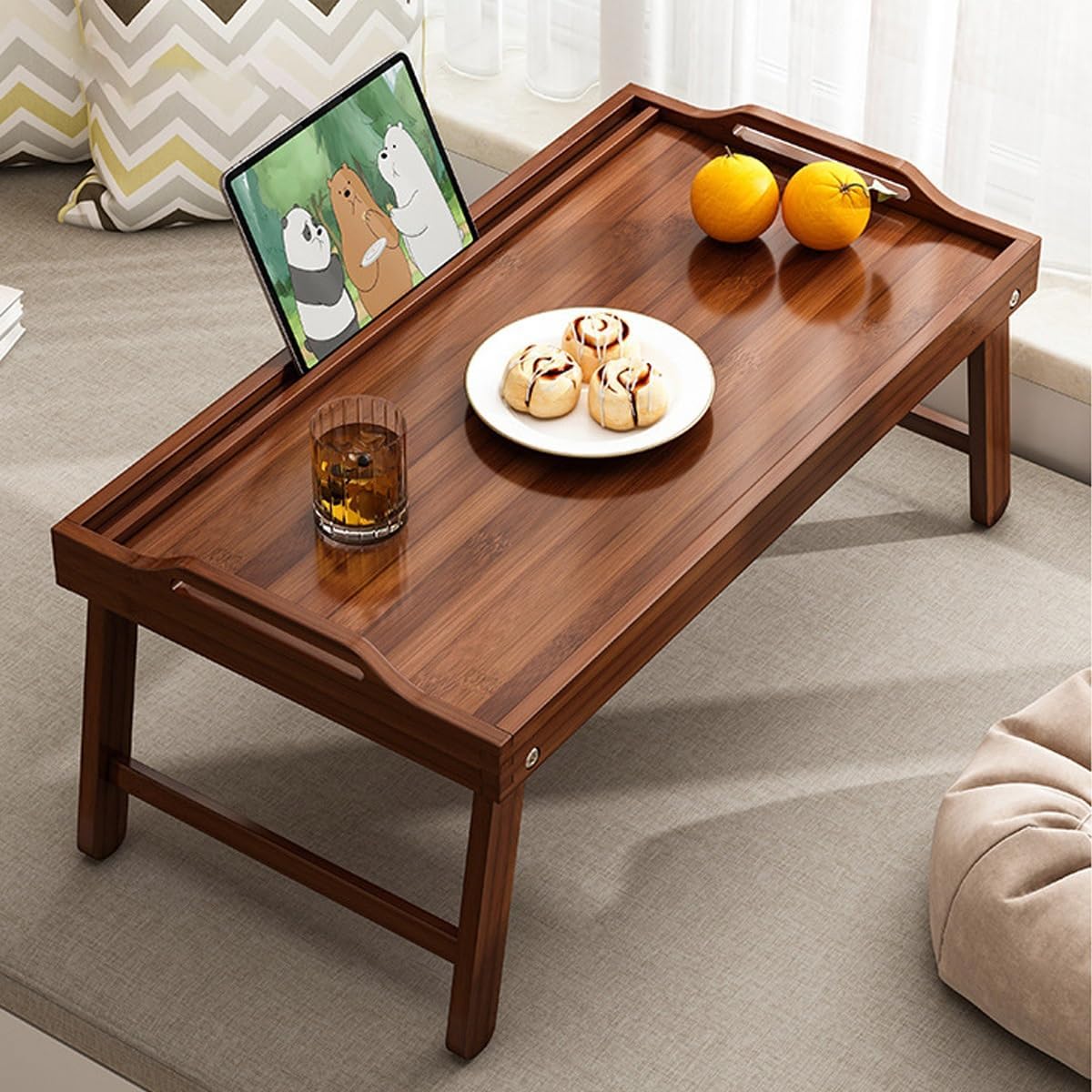 ミニテーブル 机 低い 木製折りたたみテーブル デスクトップカードスロットの設計 ラップトップテーブ..