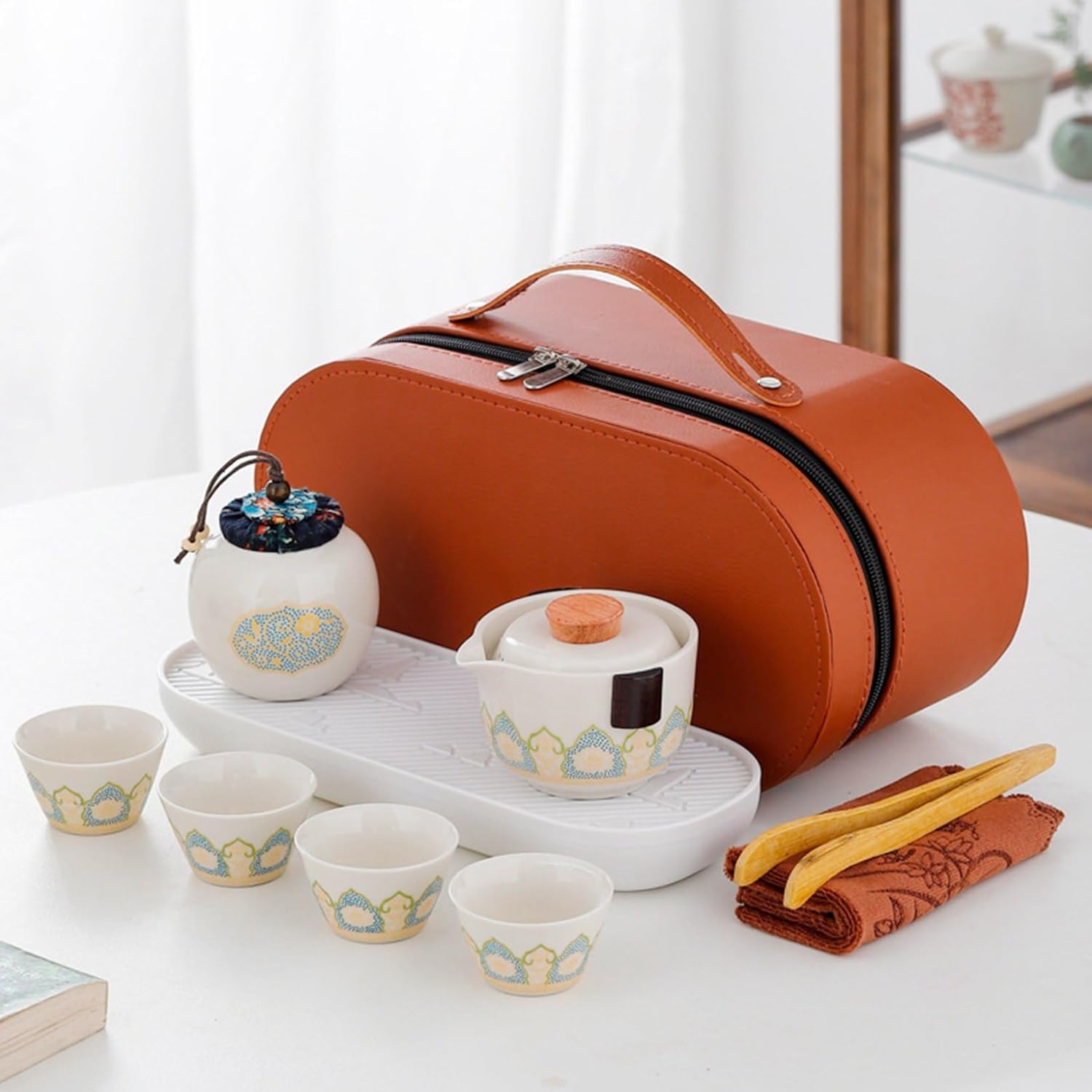 ティーポット 湯呑みセット 6個セット 茶具セット 旅行 コップ 陶磁器 携帯用茶具 持ち運び便利 1ポッ..