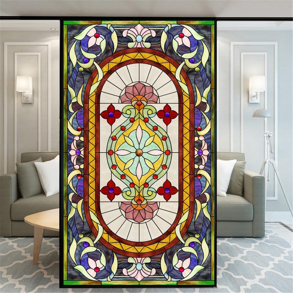 65cm幅x高90cm 窓用フィルム 目隠しシート ヨーロッパ式教会 装飾用 カスタマイズ可能 H4 ガラスフィル..