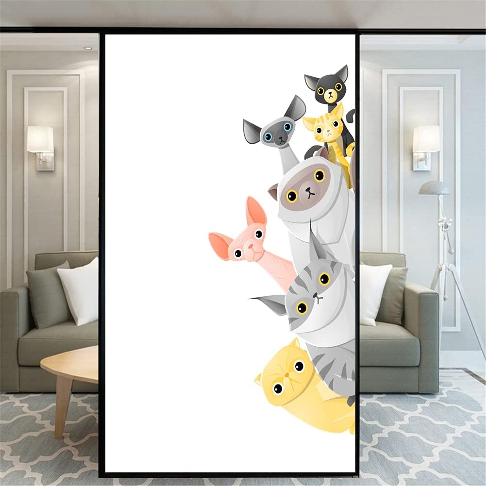 80cm幅x高180cm 目隠しフィルム 窓用フィルム めかくしシート 窓ガラスフィルム 可愛い猫 遮光断熱シー..