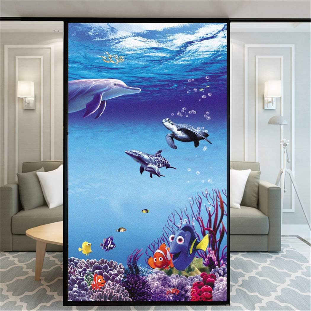 80cm幅x高120cm 目隠しフィルム 窓用フィルム めかくしシート 窓ガラスフィルム 海の世界 イルカ 遮光..