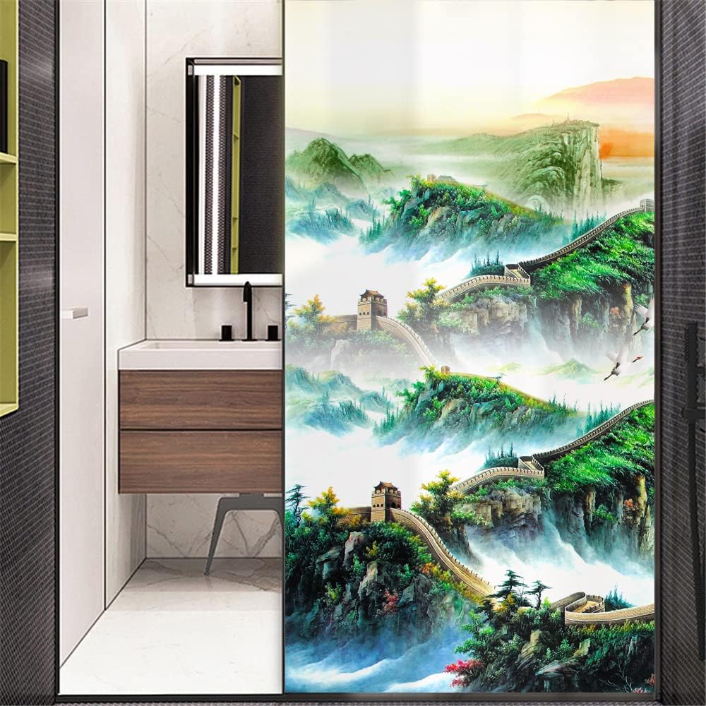 80cm幅x高120cm 窓用フィルム 目隠しシート 中国画装飾用 カスタマイズ可能 ガラスフィルム 窓 めかく..