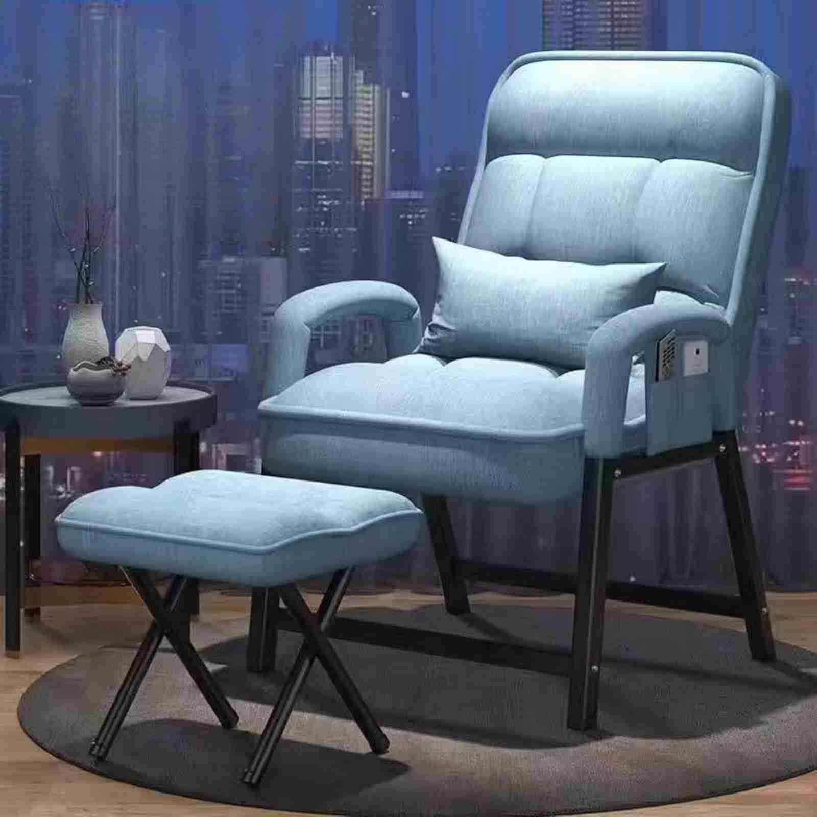 リクライニングチェアー 一人掛けオットマン座椅子 寝れる リクライニングイス 手すり付き 耐荷重150kg 背もたれ?フットレスト 5段階調節可能 おしゃれ 椅子 一人暮らし 昼休み (ブルー)