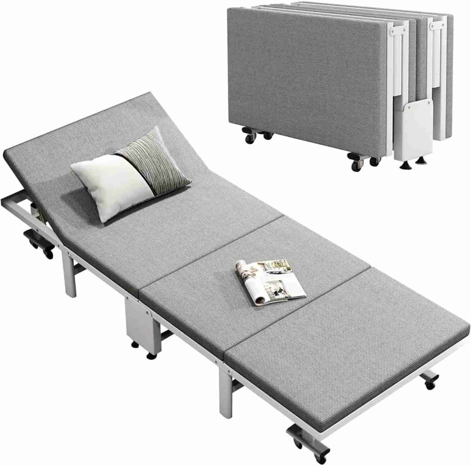 折りたたみベッド シングル マットレス付き, 190×70×30cm, グレー, キャスター付き, 組立不要, 軽量コンパクト おしゃれ 一人暮らし室内 来客用