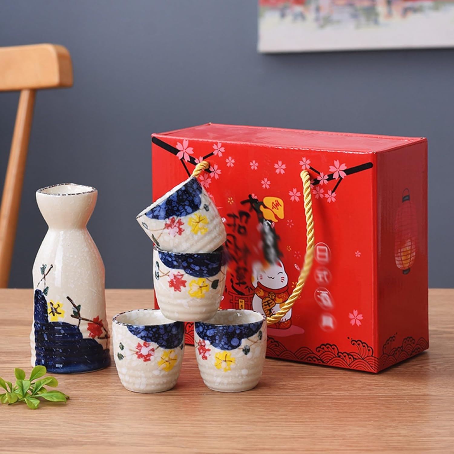 酒器 セット 猪口 花柄 おちょこ とっくり セット 徳利 冷酒杯 清酒 おしゃれ ボトル 徳利1個 ぐい呑み4個セット 酒水差し 陶器 日式 和風 韓国風 還暦祝い キャンプ用品 来客用 宴会 ギフ