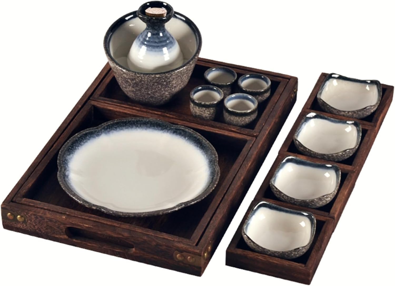 酒器セット 日式 和風 伝統的な陶器酒酒器セット 陶器 徳利 とっくり おちょこ ぐい呑み トレイ おつまみ皿 和酒徳利セット 日本酒 ボトル お猪口 温酒用 和食器 晩酌 花見 宴会 家庭用 居酒屋