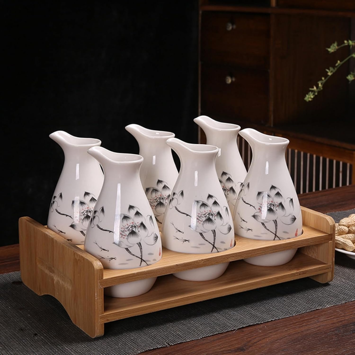 徳利 絵柄 酒器セット とっくり セット 7点セット 徳利6個+カップホルダー1個 酒水差し ボトル 入れ物 容器 お酒入れ 素敵 250ml 直径7cm*高さ13.6cm 日本酒 居酒屋 家庭用 退