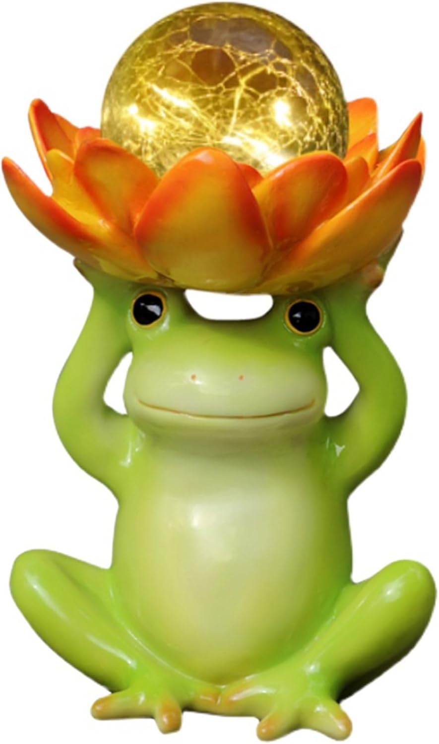 蛙と蓮 ソーラーライト ガーデンライト 屋内屋外装飾 花壇の置物 カエル ガーデニングメント 自動点灯 ..