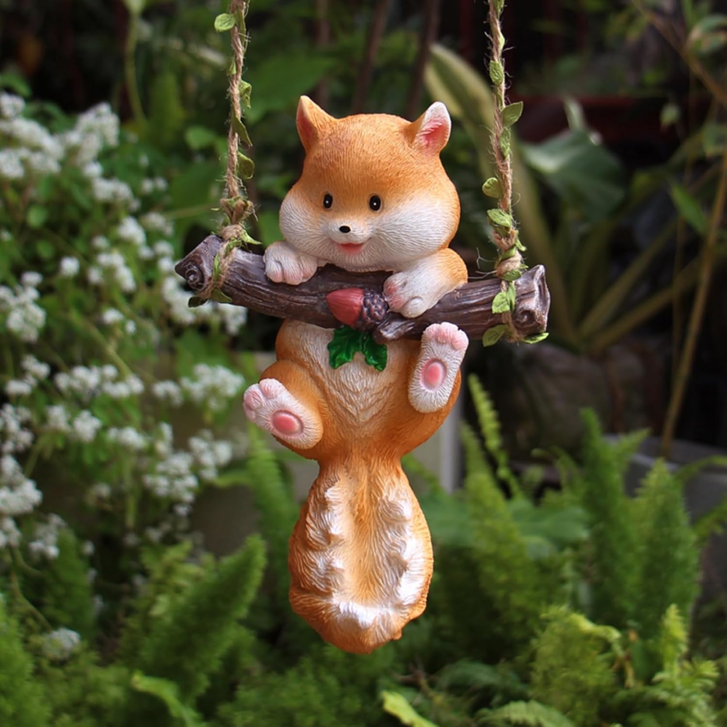 ガーデニングメント ブランコアニマル 兎 栗鼠 豚 犬 鹿 吊り下げ 樹脂装飾 うさぎ いぬ リス ブタ シカ ガーデン置物 癒しグッズ 田園風景 屋外用 工芸品 園芸装飾 可愛い 愛らしい 童話 防