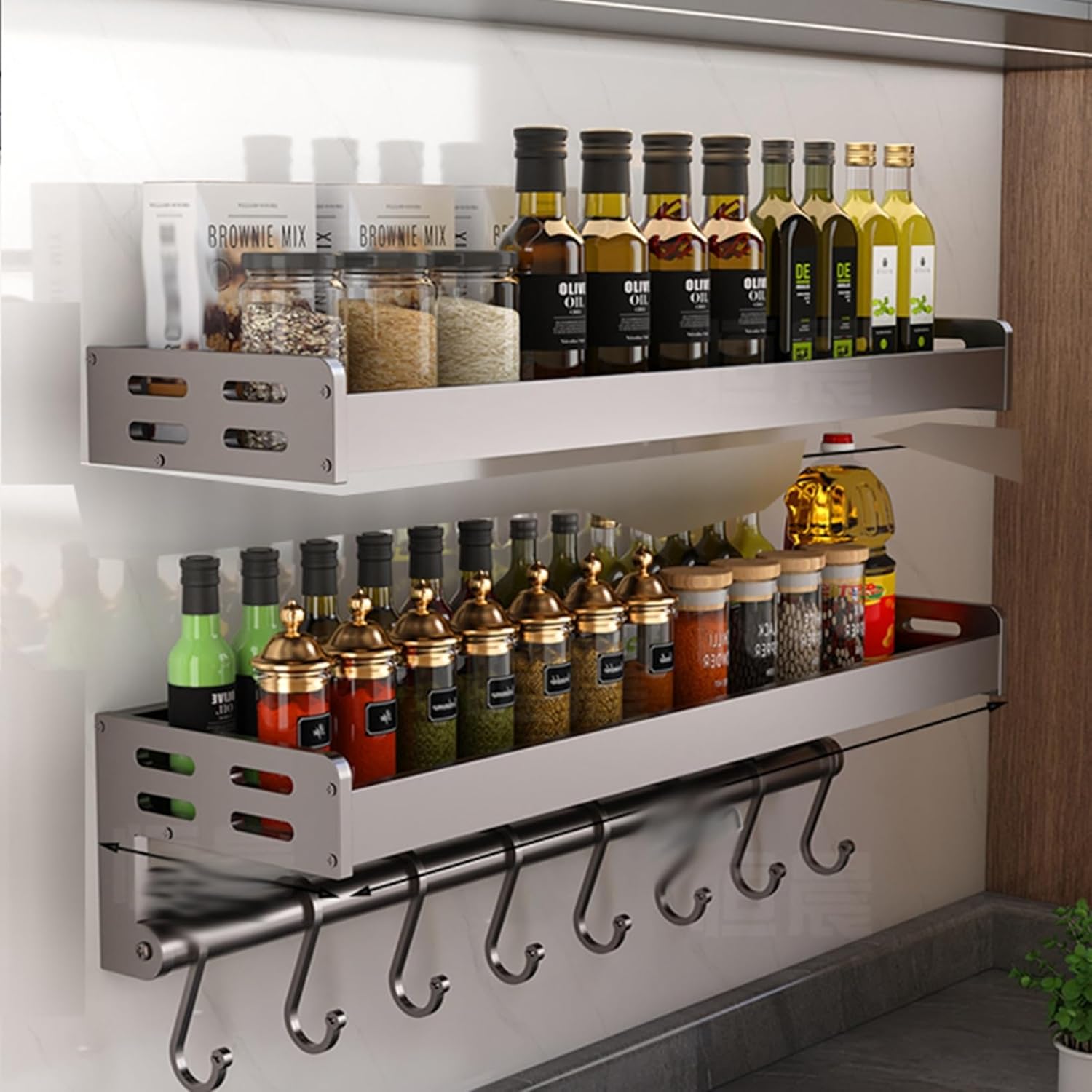 キッチン収納 調味料収納ラック ウォールラック 壁掛け棚 壁掛けラック フック付き 穴不要 賃貸OK 収納..