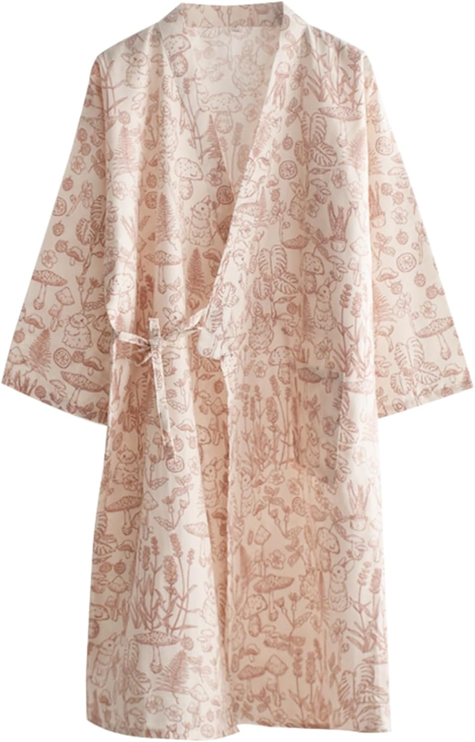 和式パジャマ レディース ワンピース ガーゼ 綿100 長袖 キノコ 兎柄 うさぎ 和式カーディガン バスロ..