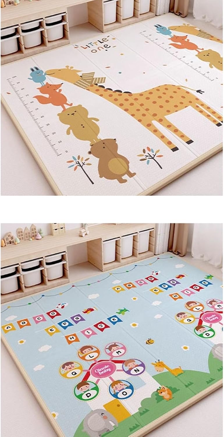 キッズカーペット プレイマット 2面使え 折り畳み ベビーフロアマット 夏用 ベッドサイドマット 150*180*2cm 防音 転倒防止 防湿 床保護 北欧風 女の子 男の子 リビングルーム 居間 ダ