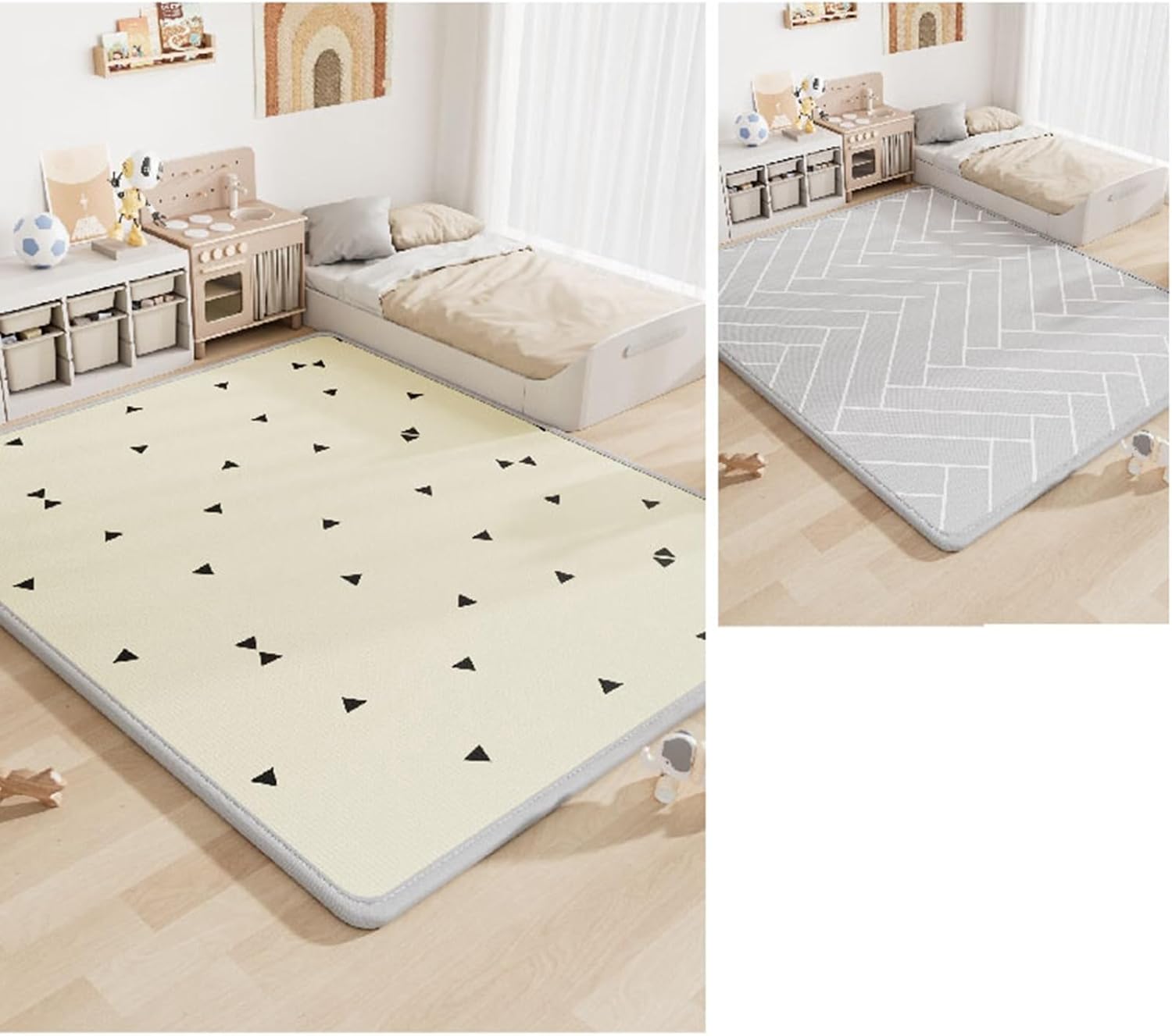 キッズラグ プレイマット 両面使用可 ベビーフロアマット 夏用 センターカーペット 子供部屋 防音 転倒..
