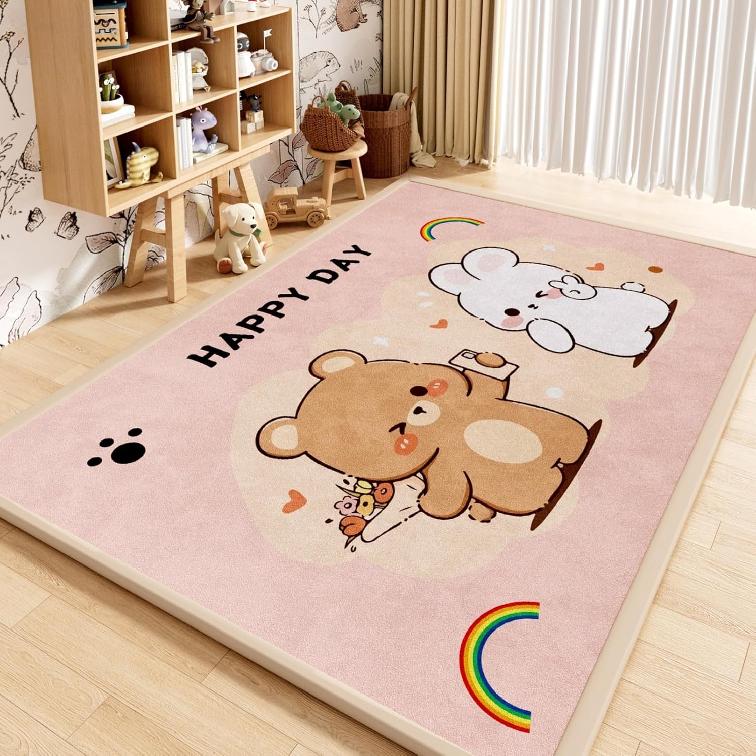 プレイマット キッズカーペット 夏用 遊べる 知育 防音 動物柄 転倒防止 ベビーフロアマット 防ダニ 防カビ カラフル キッズルーム 幼稚園 保育園 冷房対策 掃除しやすい センターカーペット