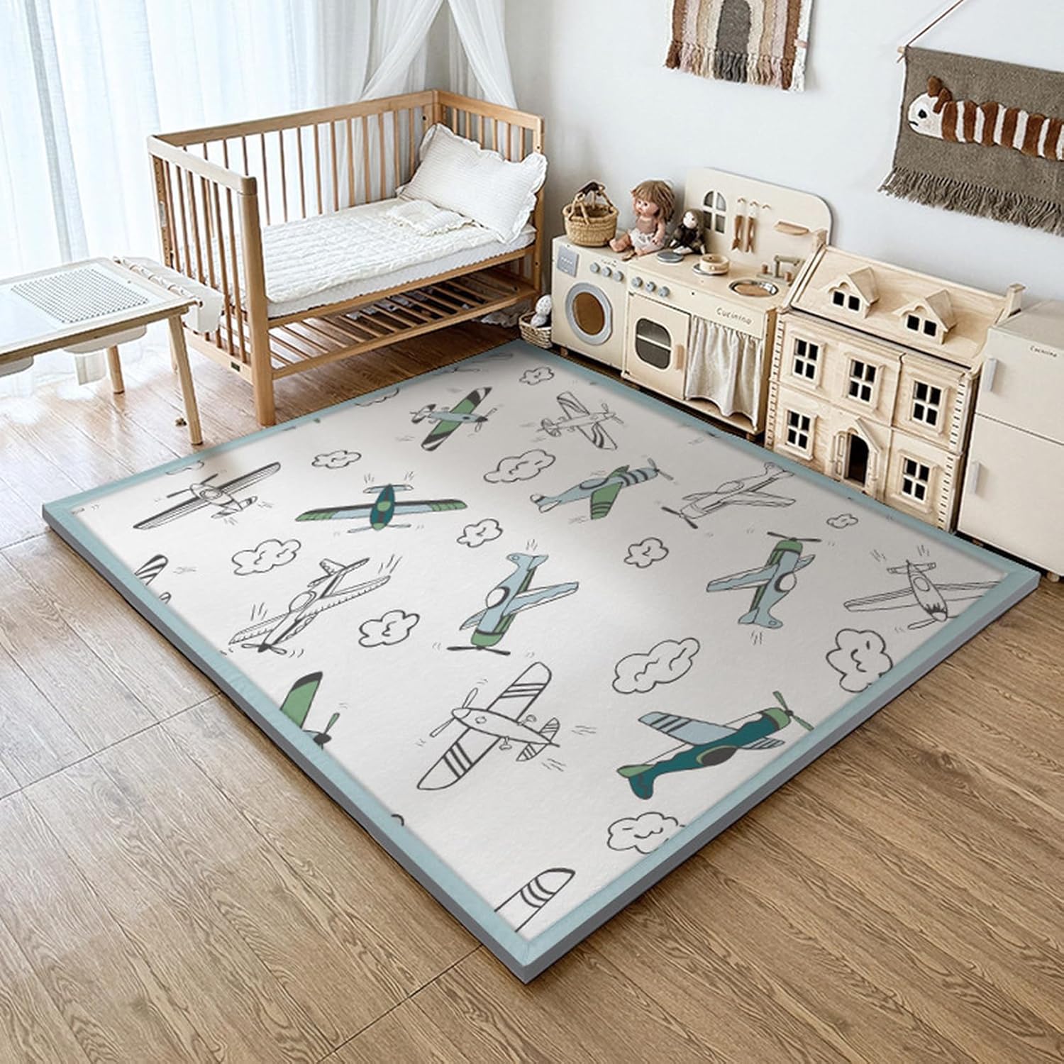 子供部屋マット 冷感 プレイマット ゲームマット 夏用 動物柄 大判 センターカーペット 200*200cm*13mm 遮音 転倒防止 防湿 床保護 かわいい 子供用 ベビー 小学校 保育園 プレイル