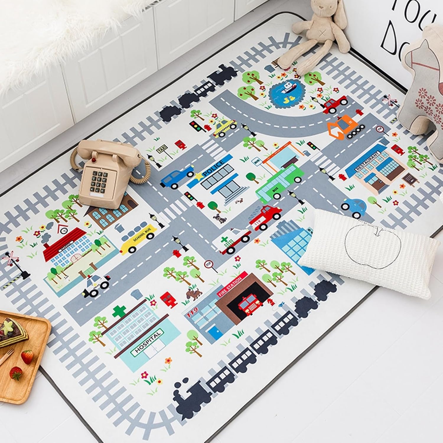 ベビープレーマット 道路柄 ゲームマット 遊べる カーペット 洗える 100*150cm お洒落 防ダニ 防臭 掃除易い 吸水 遮音 ギフト 床暖房 ふわふわ肌触り 床保護 リビング ベッドルーム 屋