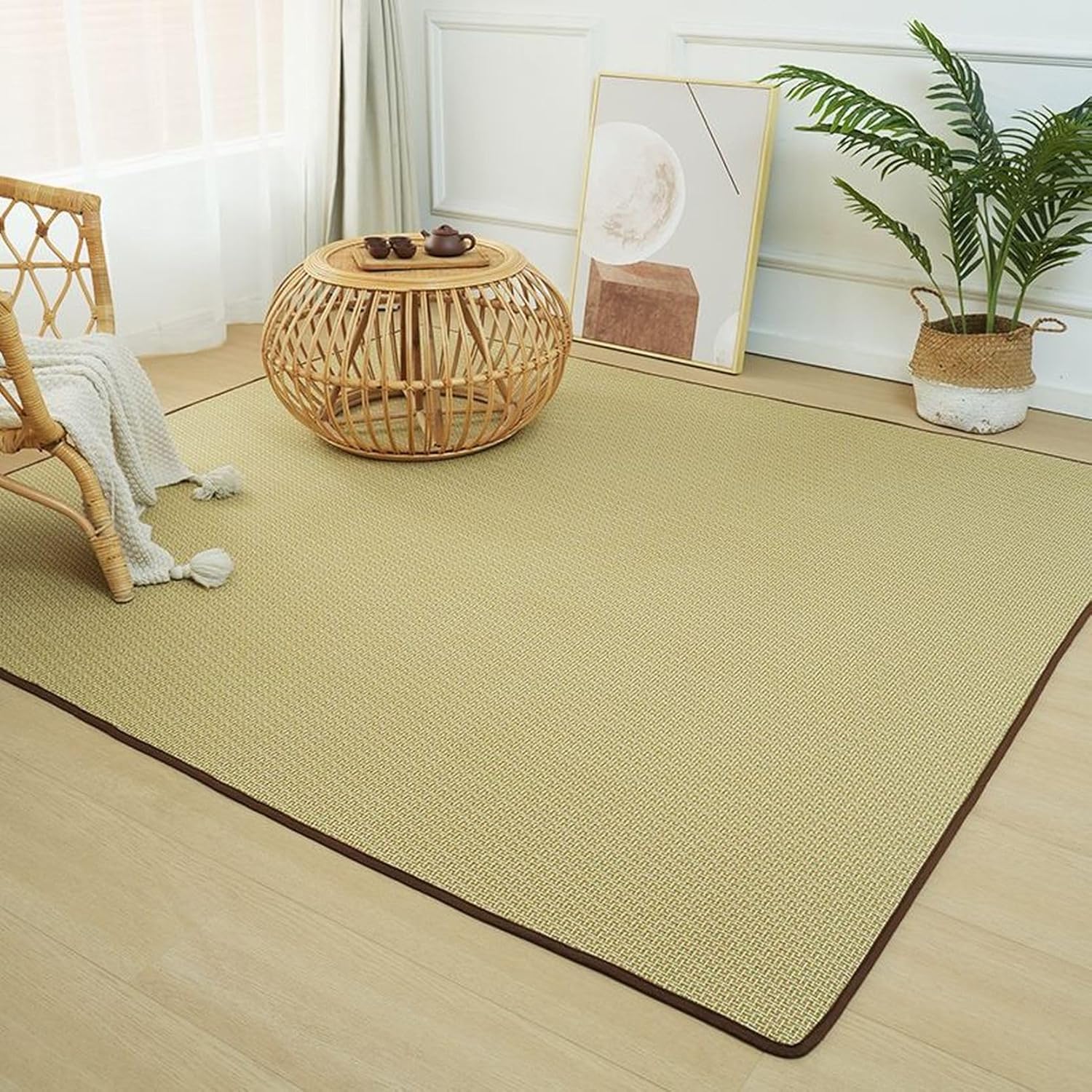 籐竹 カーペット おしゃれ ラグ フロアマット ごろ寝 薄手 プレイマット 置き畳 夏用 和モダン 防臭 防カビ 滑り止め 汚れにくい 拭ける 160cmX200cm リビングルーム オフィス用 屋外