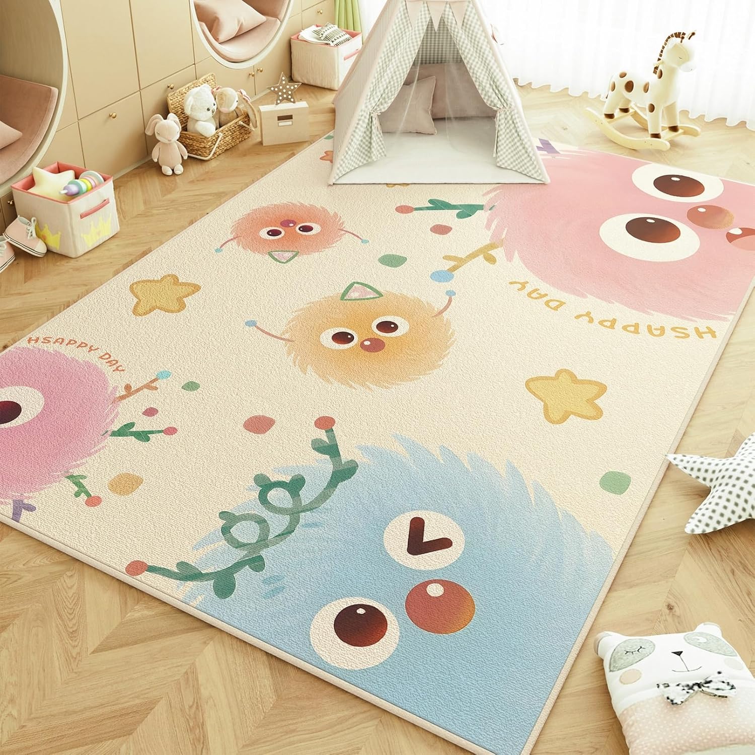 キッズラグ プレイマット ゲームマット 夏用 動物柄 大判 センターカーペット 遮音 ラグ 転倒防止 キズ防止 防ダニ 防水 かわいい 子供用 ベビー 小学校 保育園 プレイルーム 冷房対策 洗える