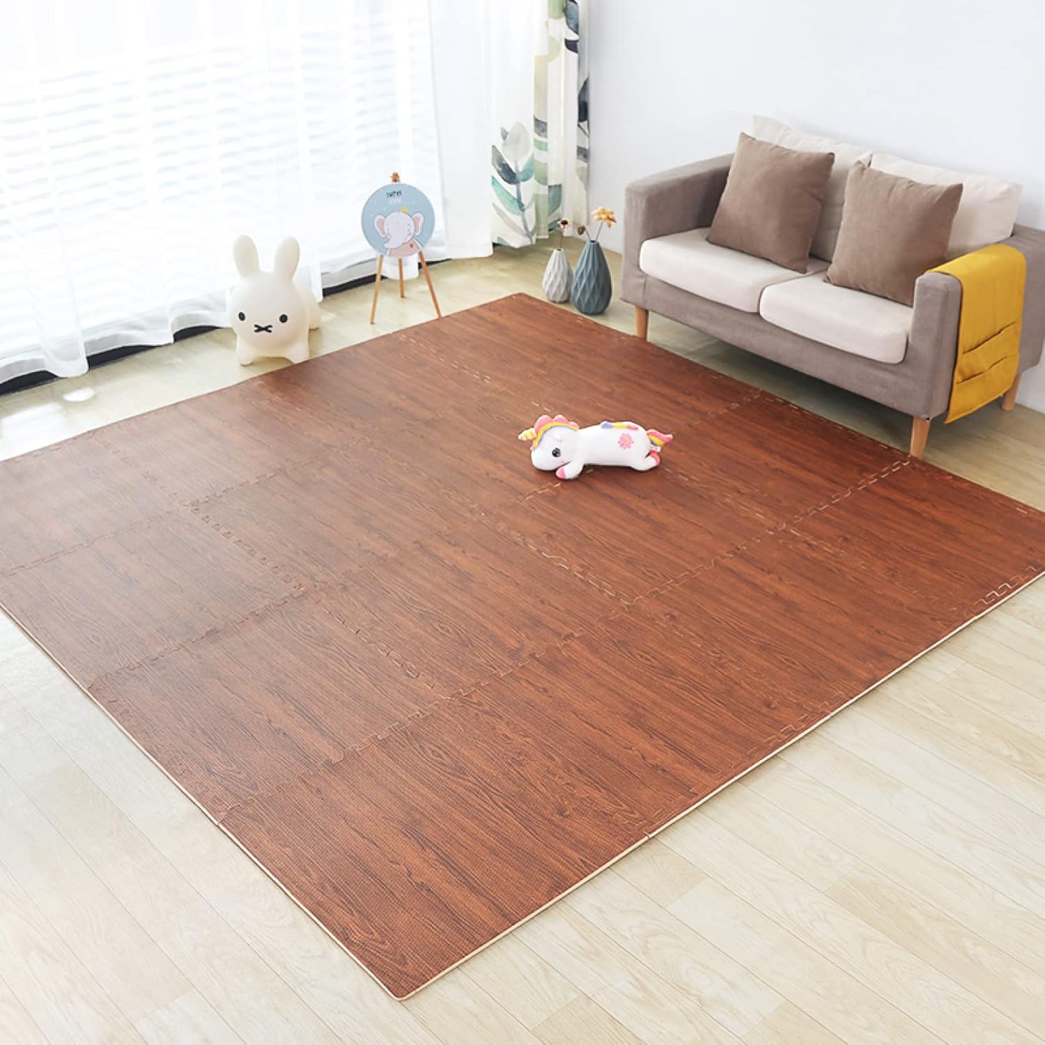 パズルマット 洗える 木目調 縁あり 厚度1cm 36枚 おしゃれ 北欧風 軽量 タイルカーペット ラグ 雰囲気 防ダニ加工 はっ水加工 ベビー 赤ちゃん 床暖房対応 インテリア 転倒防止 サイドパー