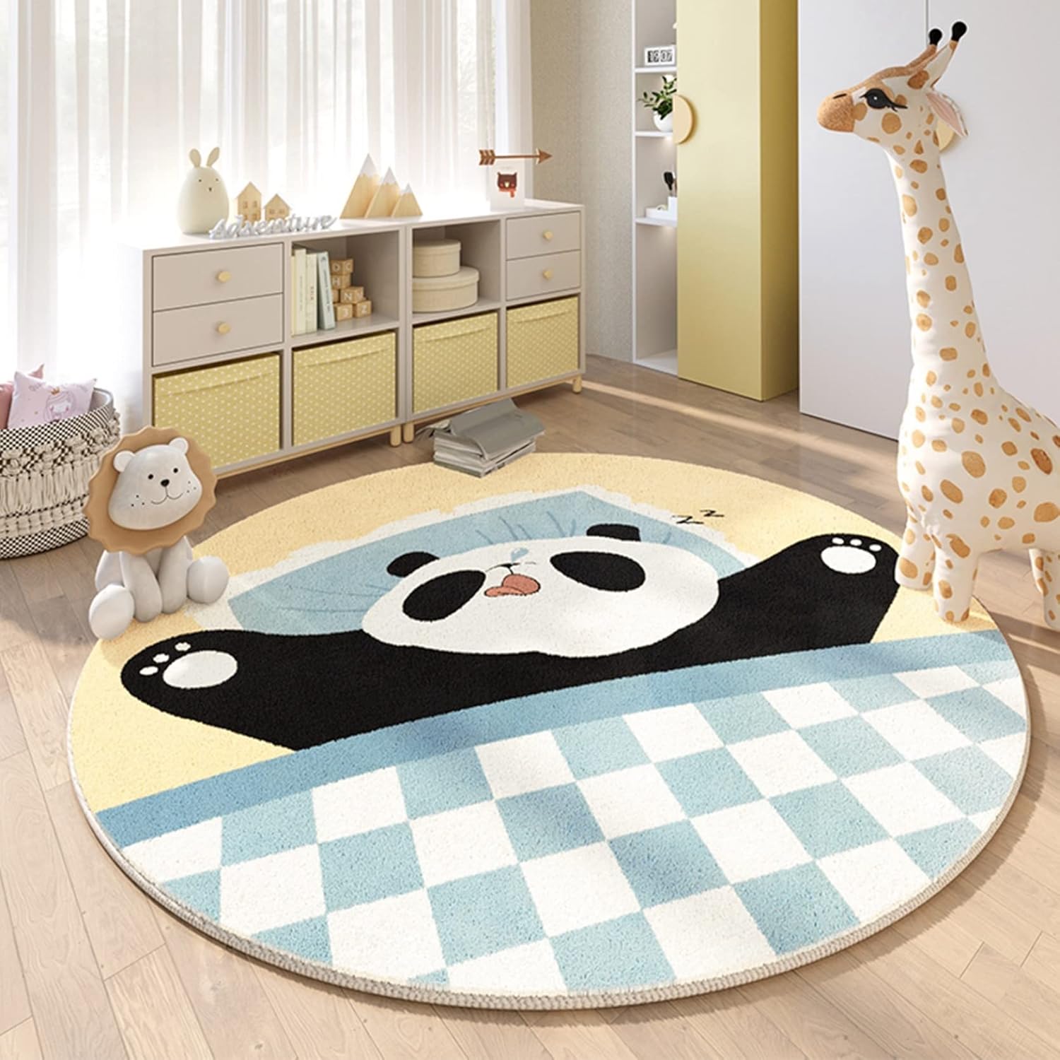 円形 子供部屋 カーペット プレイマット パンダ柄 ゲーミングマット 可愛い 大判 足元 カーペット チェアマット 床保護 防音 傷防止 滑り止め 洗える 在宅勤務 フローリング オフィス 幅広く使え