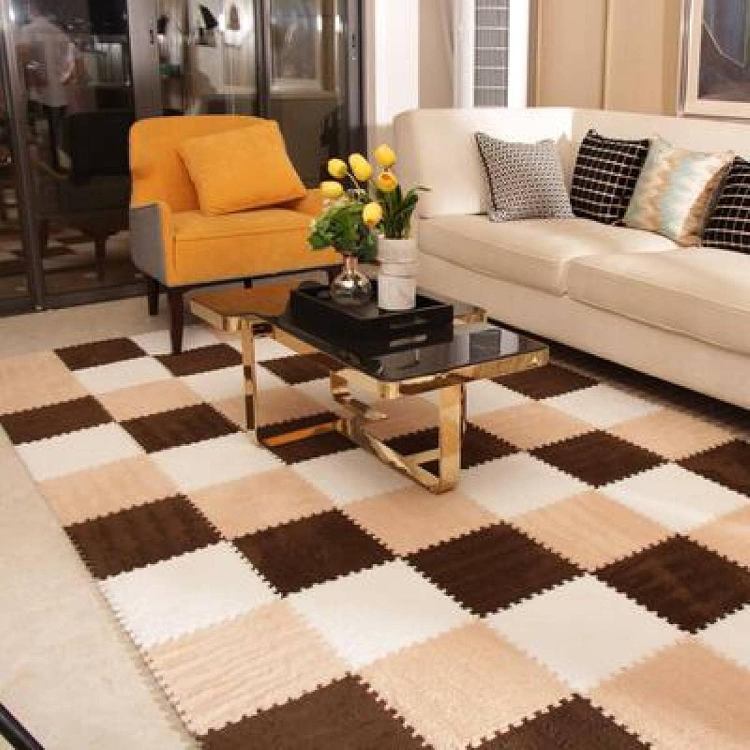 パズルマット 洗える 起毛タイプ プレイマット 厚度0.6cm 10枚 床暖房対応 子供部屋 防音 抗菌 保温 防寒 ジョイントマット タイルカーペット ラグ もこもこ 柔らかい 洗える 防ダニ 子ど