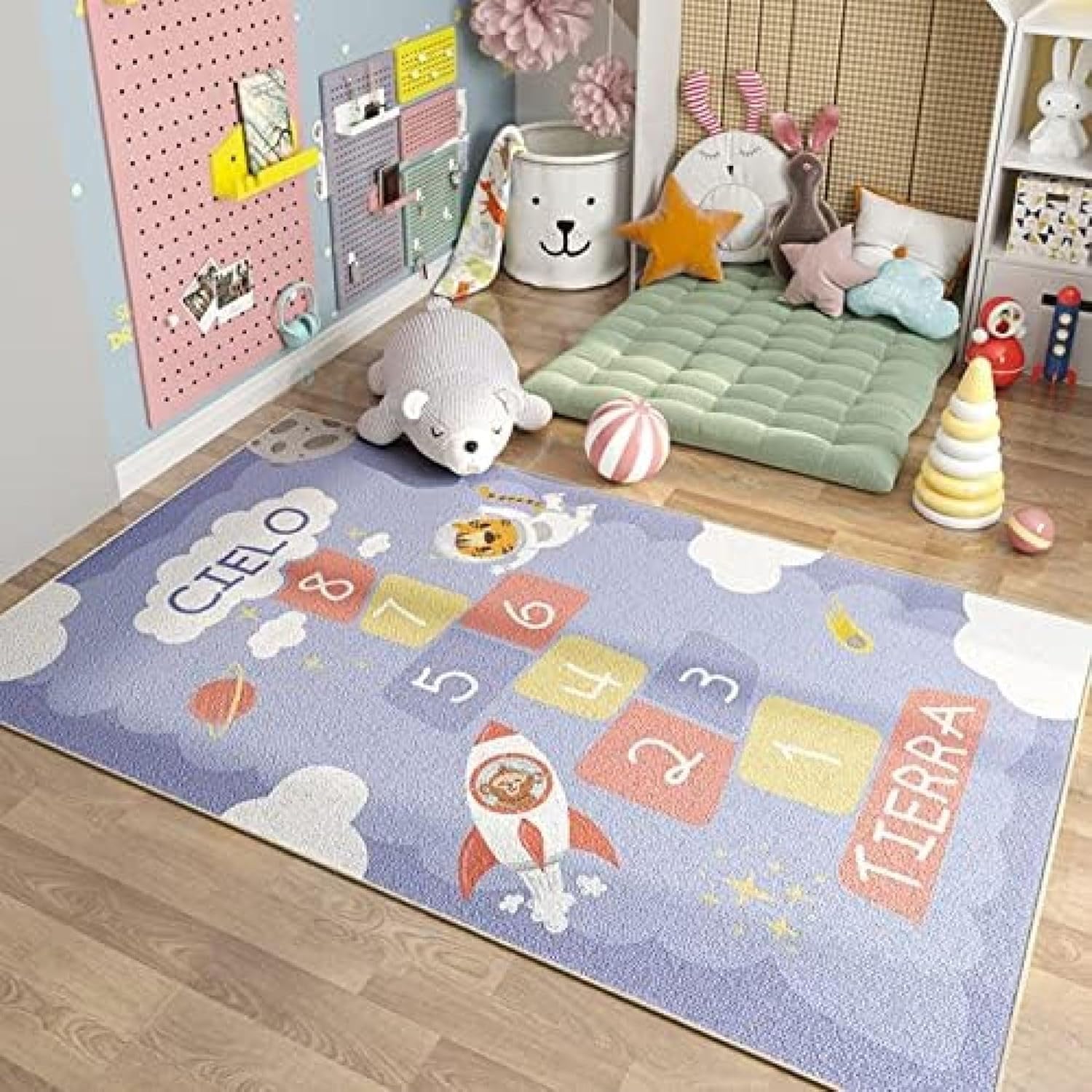 遊びマット 石蹴り遊びマット 子供部屋 キッズスペース カーペット ラグマット おもしろい 絨毯 総柄 もこもこ 大判 大きいサイズ プレイマット 柔らかい 防音 床暖房 キズ防止 知育玩具 ホットカ