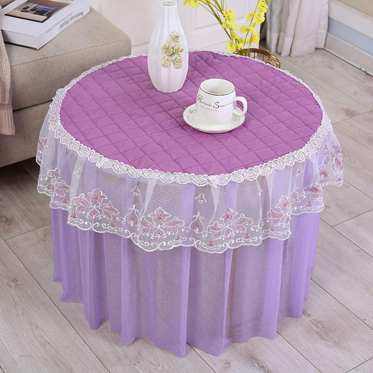 テーブルクロス レース ラウンド 円形 欧風 レトロ ロマンチック 刺繍 田園 おしゃれ 薄手 テーブルカ..