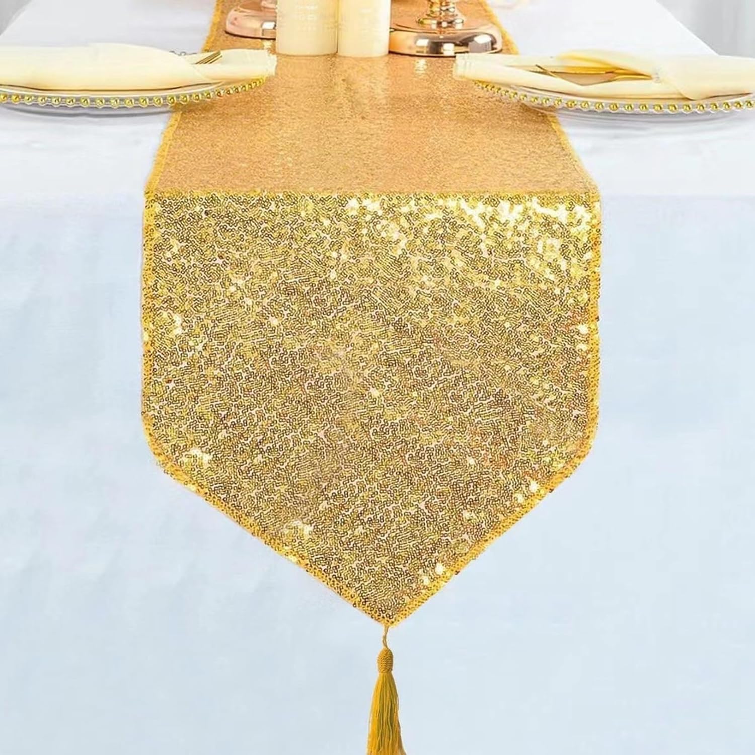テーブルランナー テーブルセンター 欧風 おしゃれ スパンコール フリンジ 汚れ防止 テーブルクロス 軽..