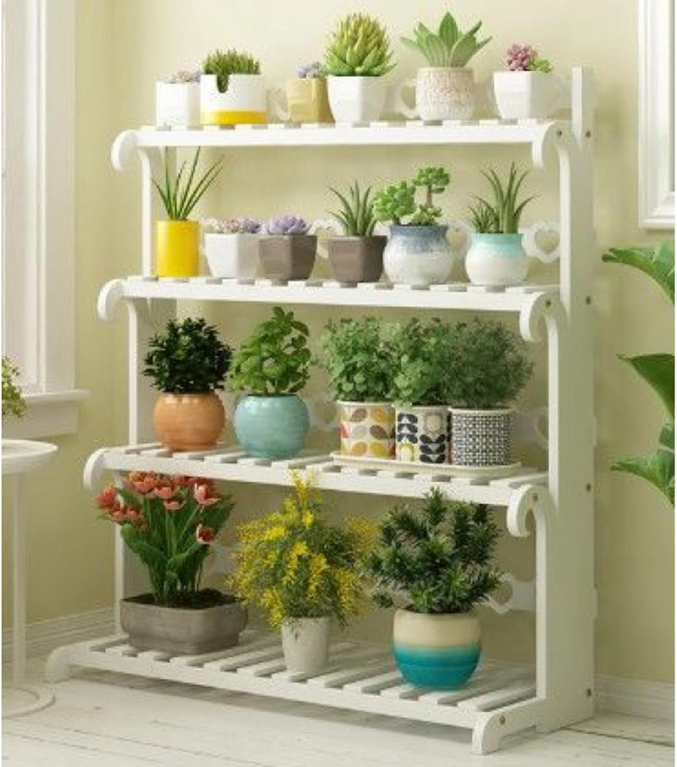 4階 プランタースタンド ガーデンラック 木製 フラワースタンド 園芸ラック 鉢スタンド 植木鉢台 盆栽..