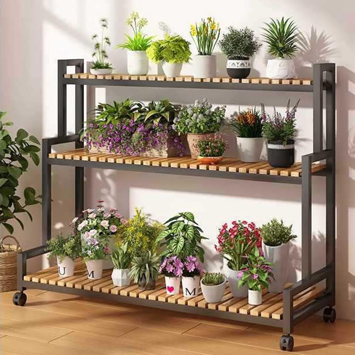 竹製 プランタースタンド ガーデンラック 屋外 室内 観葉植物 植木鉢台 盆栽棚 スタンド 花棚 収納ラッ..