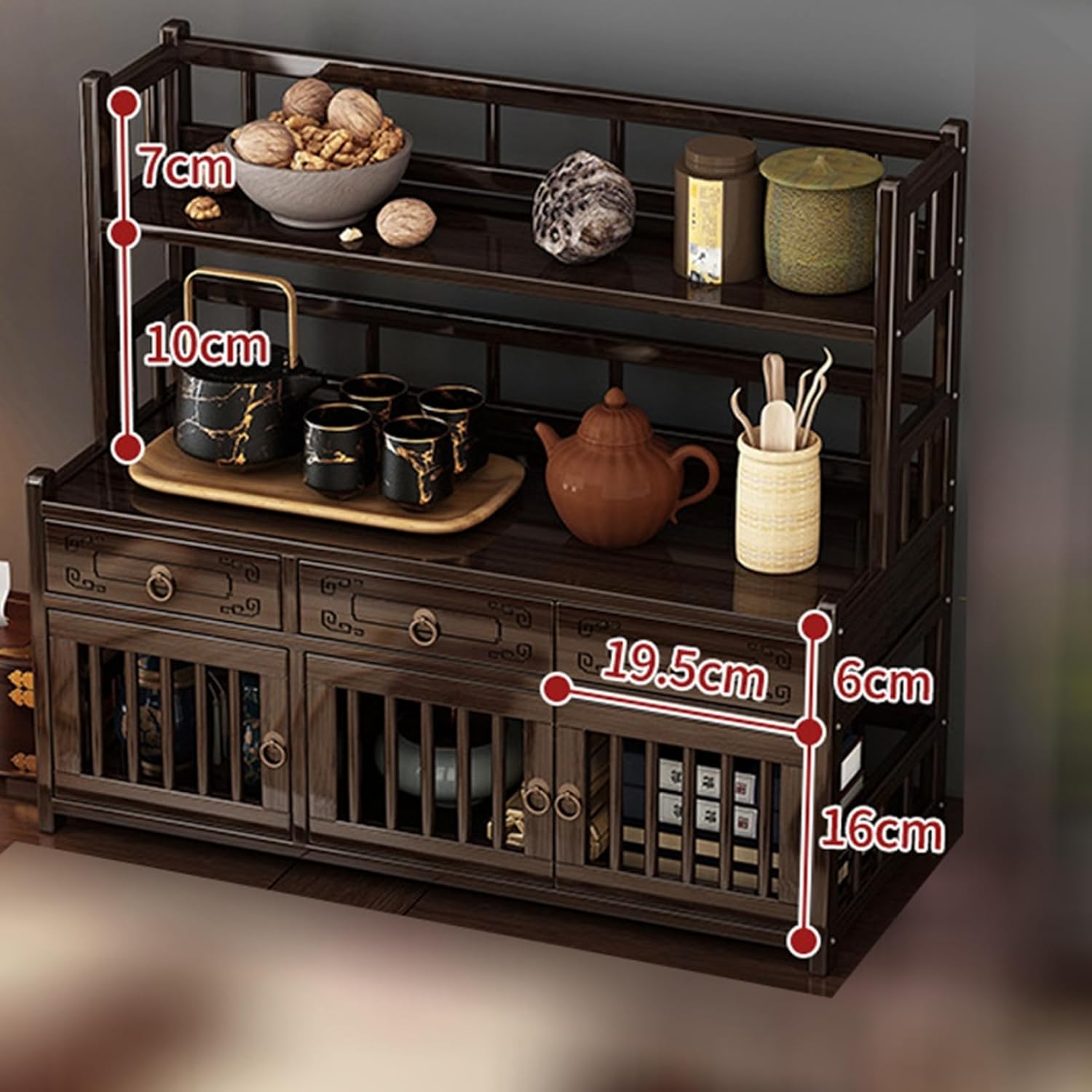 ティートレー 木製 ドア付き 引き出し付き アンティーク棚 調味料ラック デスク上置き棚 ヴィンテージ ..